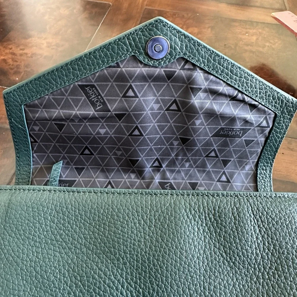 Botkier Handbag‎ Clutch Bag 7.5 Inch Green Teal Pebbled Leather No Chain Strap